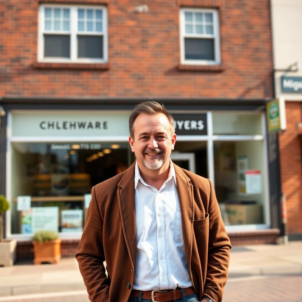 Commercial real estate buyer standing in front of small storefront property