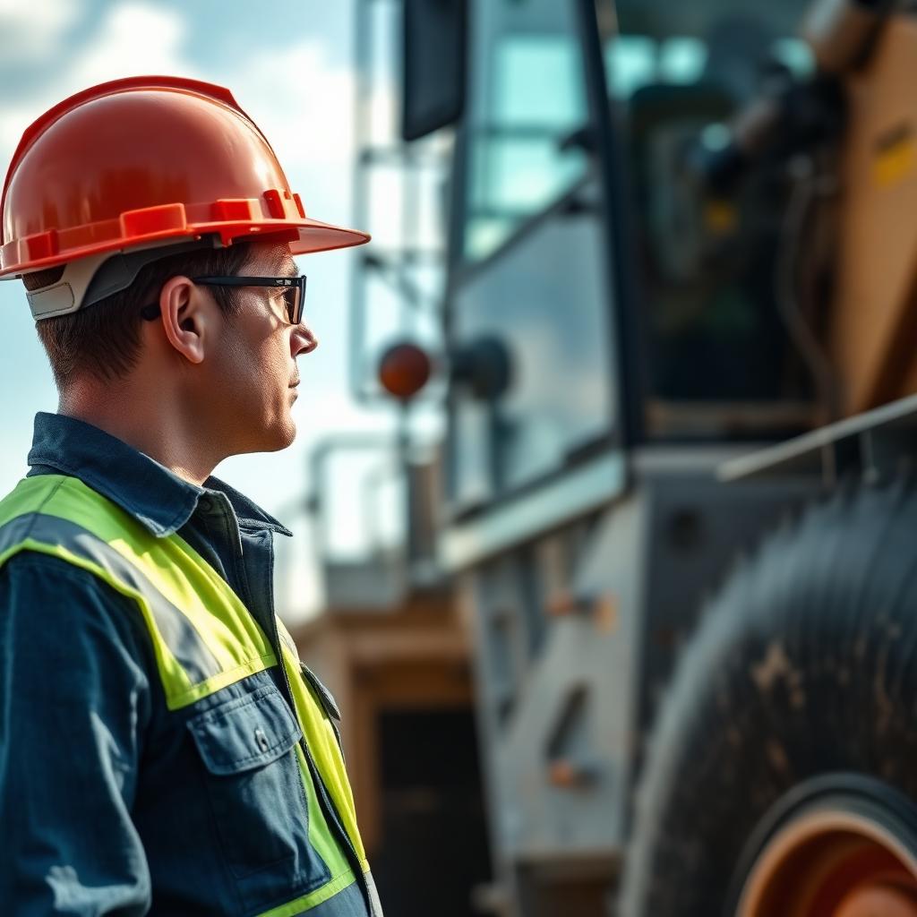 Contractor inspecting newly financed construction equipment on job site