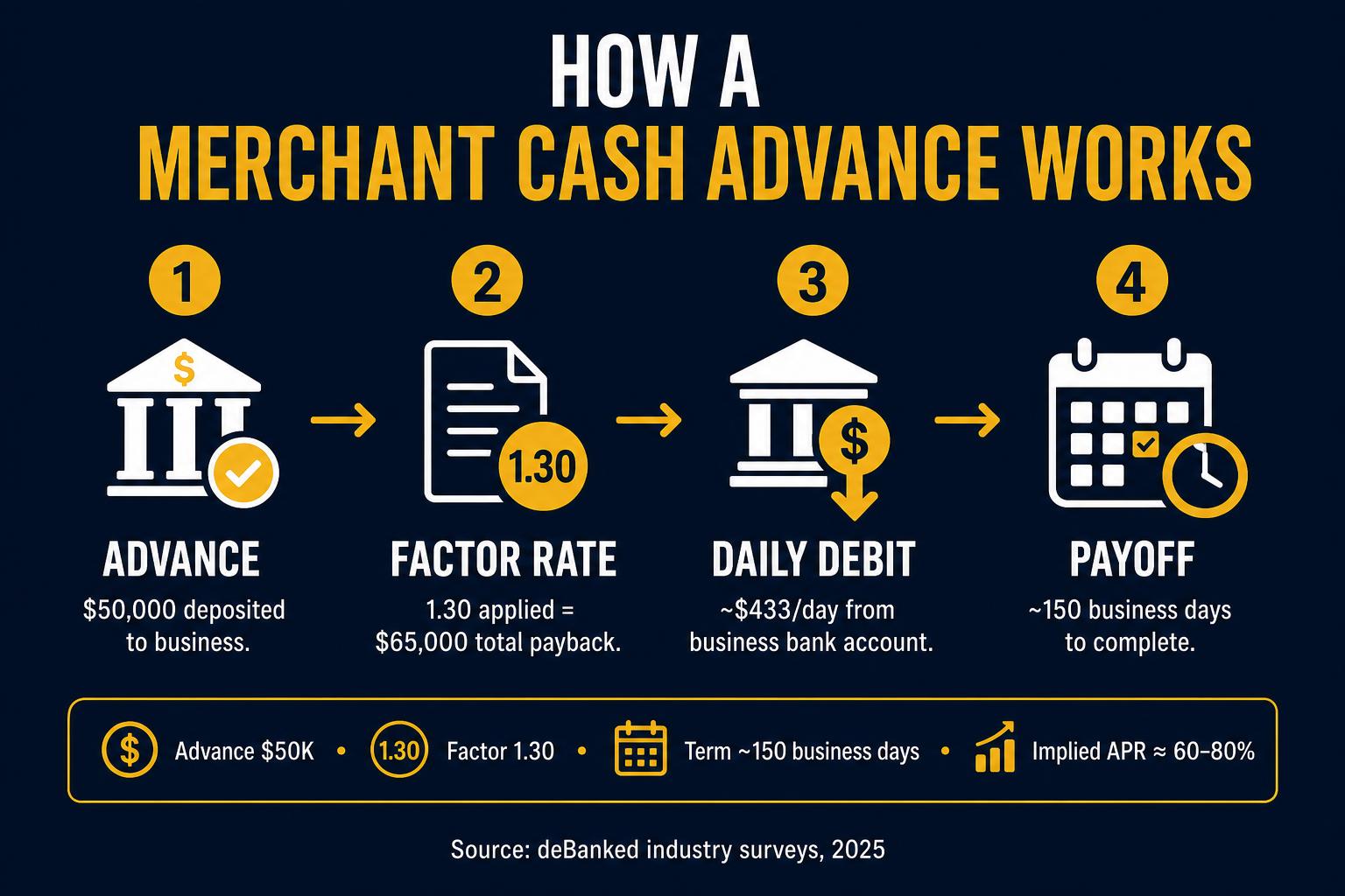 MCA mechanics: advance, factor, payback, daily debit