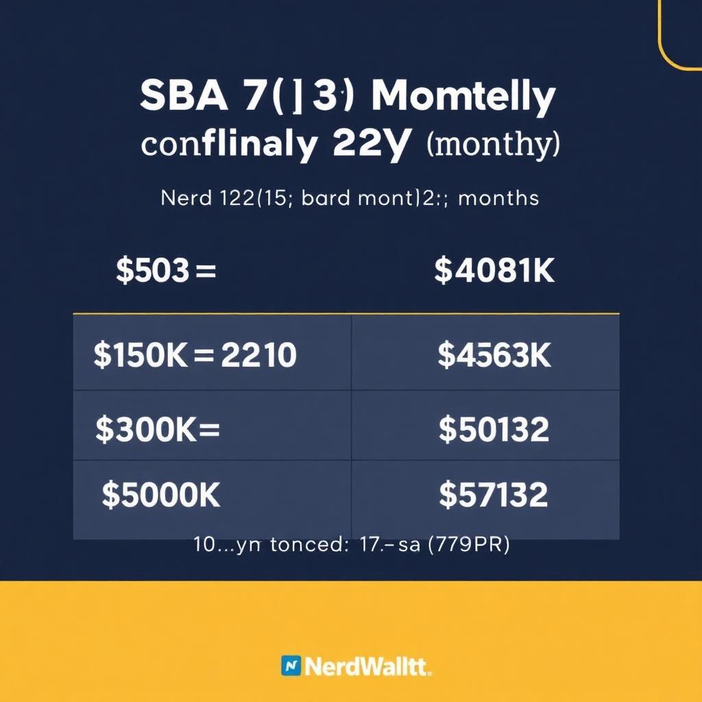 SBA 7(a) monthly payment table at 11.5% APR over 120 months