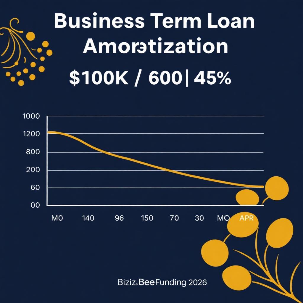 Business term loan amortization curve for $100K at 14% over 60 months